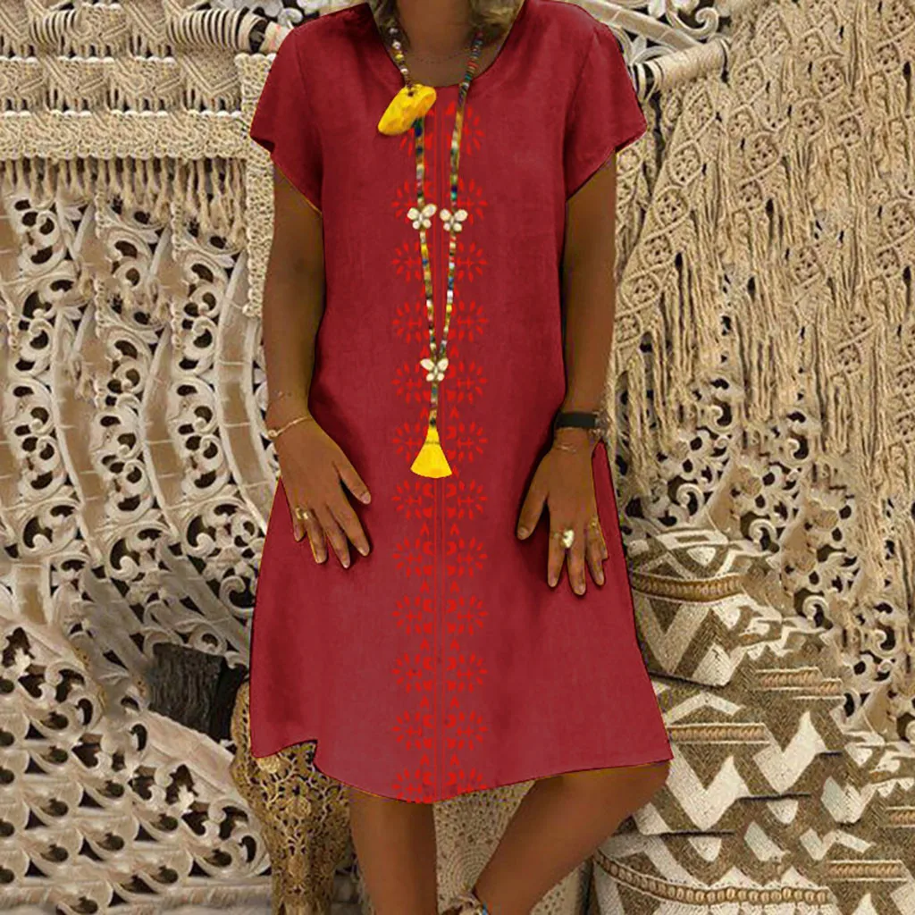 Free Ostrich Plus size dress Women O-Neck Printed Cotton And Linen Casual 5XL summer vestido femme 621 | Женская одежда