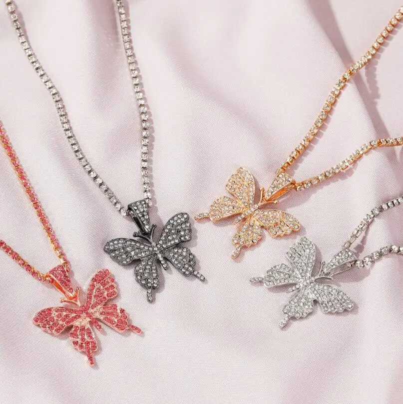 Ожерелье с подвеской в виде большой бабочки Bling Стразы блестящая цепь для тенниса