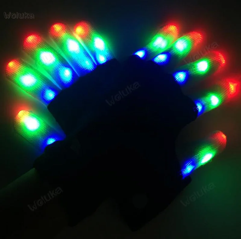 Светодиодный светящиеся перчатки черные флуоресцентные танцевальные для