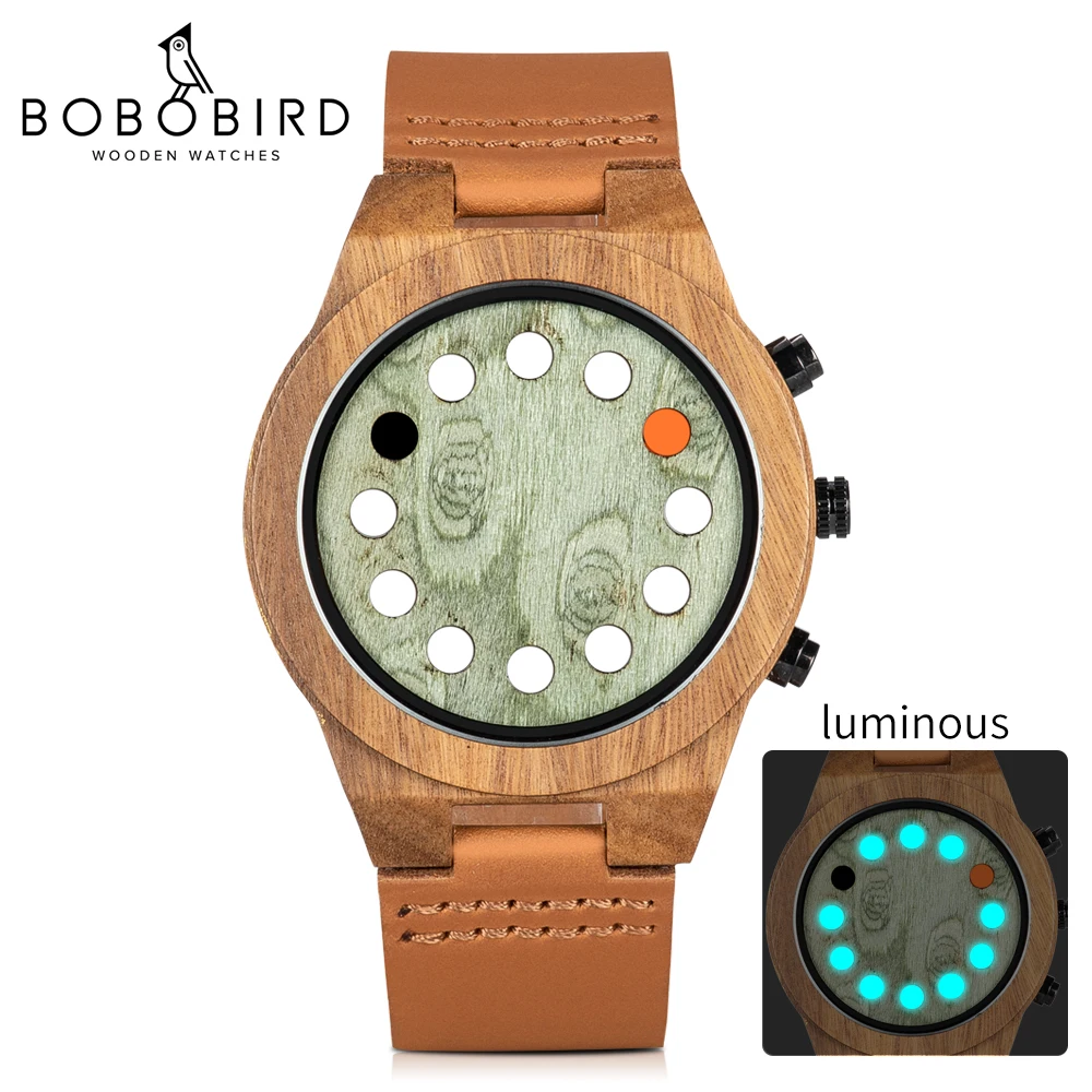 Relogio masculino BOBO BIRD Wood мужские часы уникальные светящиеся 12 отверстий таймер дизайн