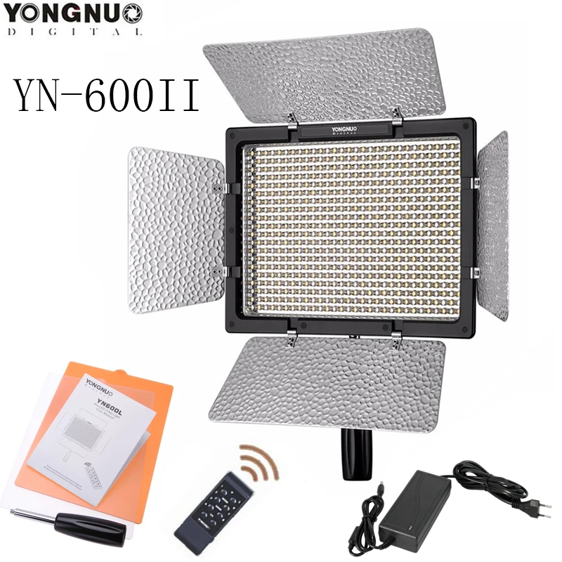 YONGNUO YN600L II YN600II 600 светодиодный видео светильник Панель с адаптером питания переменного тока, студийный светильник ing 3200-5500K с регулируемой яркостью