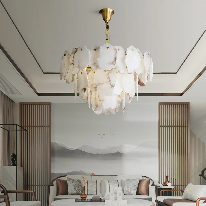 

Люстра медная в стиле пост-модерн, роскошный светильник из натурального мрамора для гостиной, креативная лампа для столовой, спальни, кабин...
