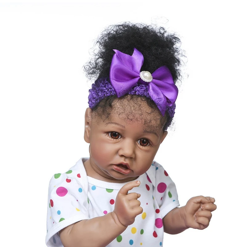 

55cm Black Reborn Toddler Dolls African American Soft Vinyl Silicone Full Body Waterproof Newborn Girl Baby A5YC