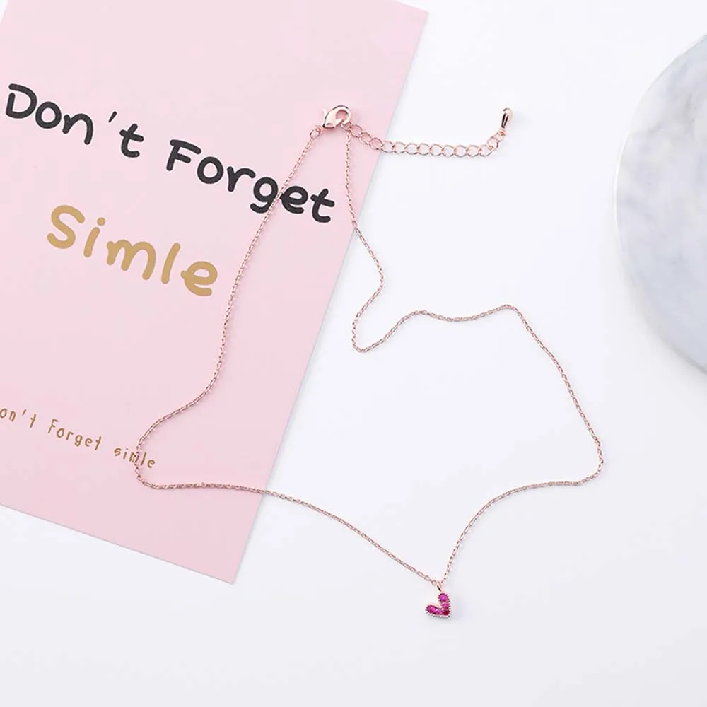 Minimalism Rose Gold Chain Small Red Cubic Zircon Love Heart Pendant Chocker Necklace for Women Valentine's Day Gift Jewelry | Украшения