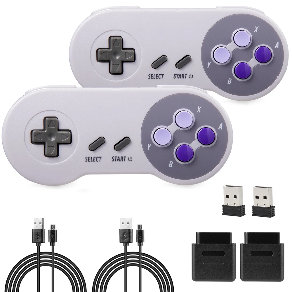 Беспроводная USB-консоль для игр SNES/SFC 2 шт. 4 ГГц Windows ПК MAC Linux Genesis Raspberry Pi Retropie Grey |