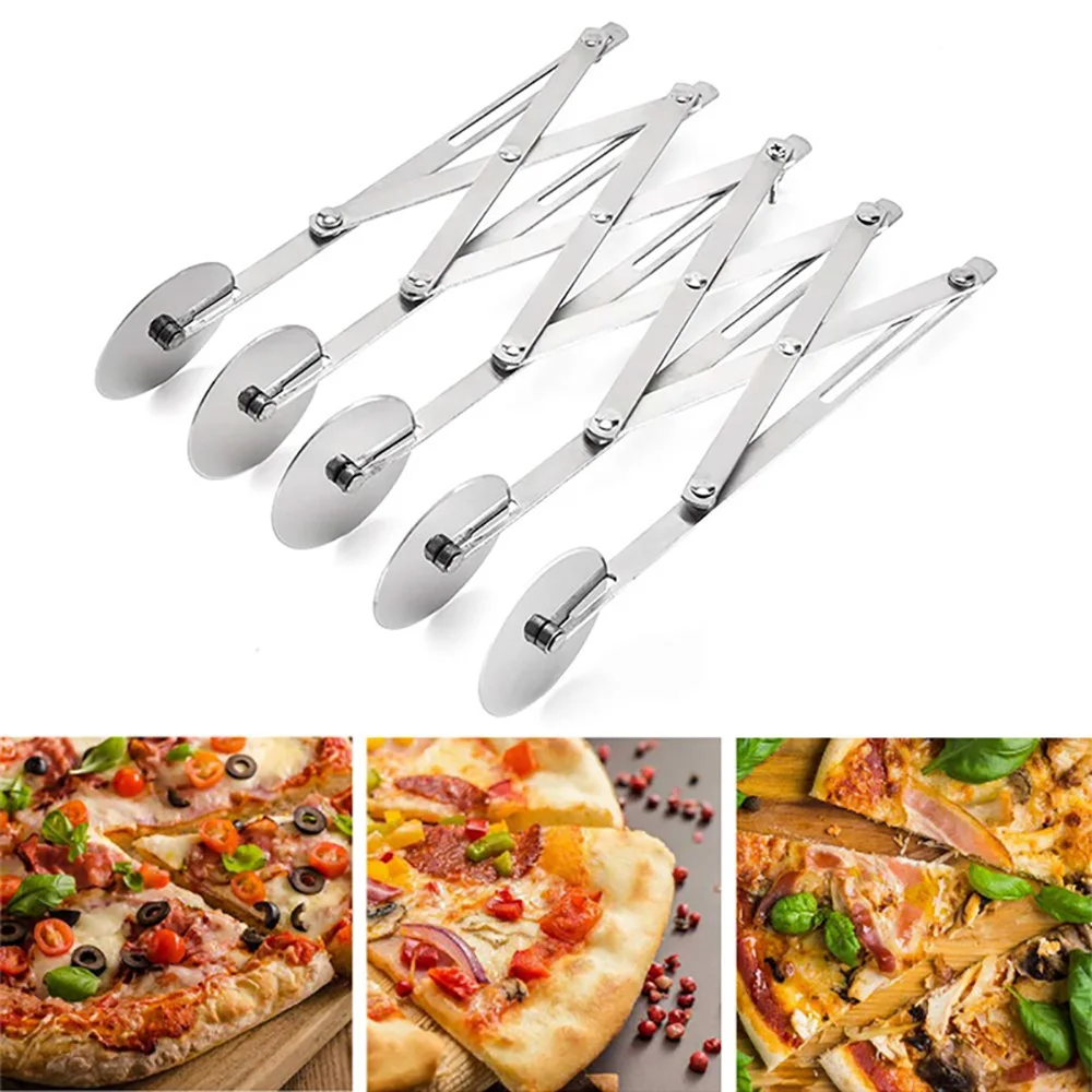 

Multi-wheeled Baking Tools Stainless Steel Pizza Cutter Retractable Five-wheeled Cake Knife Slicer Kitchen Chopper Dough Cutter