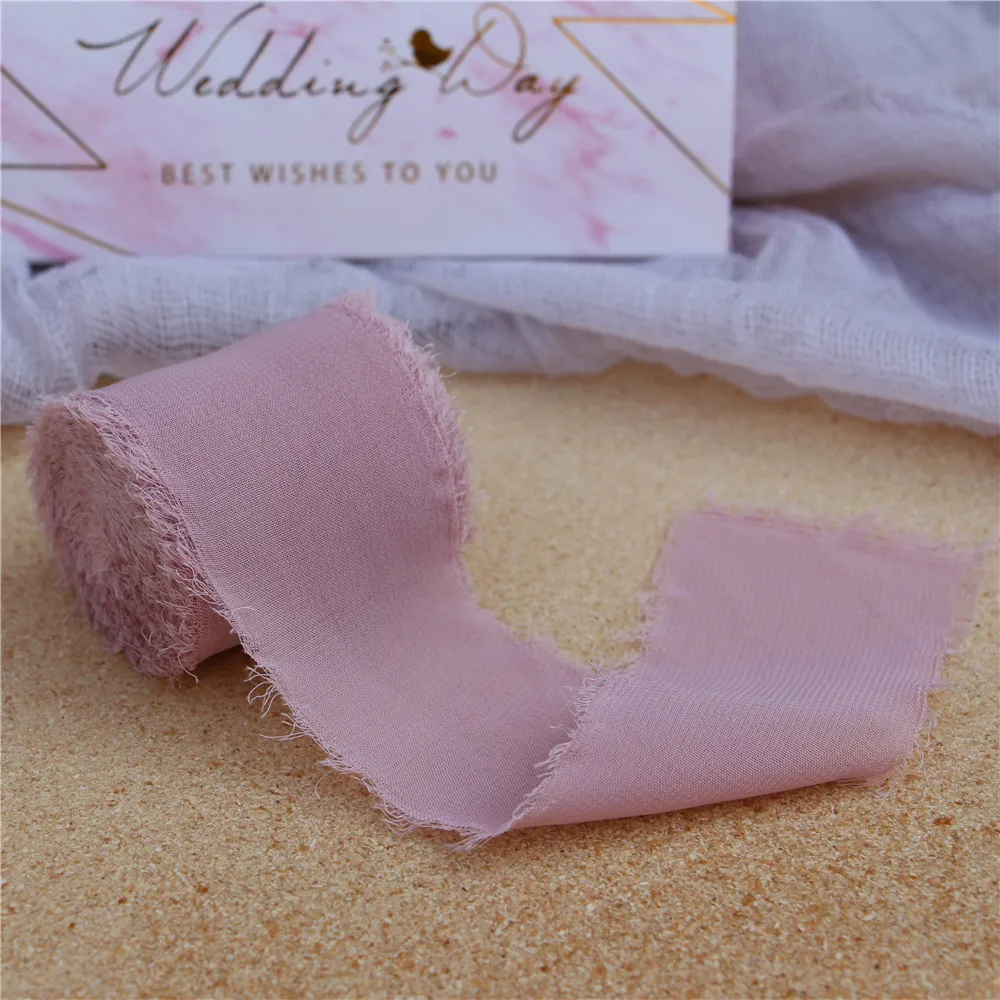 Dusty Rose 4 см х 5,5 м прозрачная потрепанная обрезная шифоновая шелковая лента свадебные приглашения букеты ручной работы пыльная роза лента с бахромой ремесло Flatlay Prop - Цвет: Dusty Rose