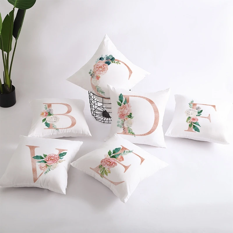

White Capital Letters Flower Printing Peach Leather Pillowcase Wedding Birthday Party Decoration Sofa Bedroom Pillowcase