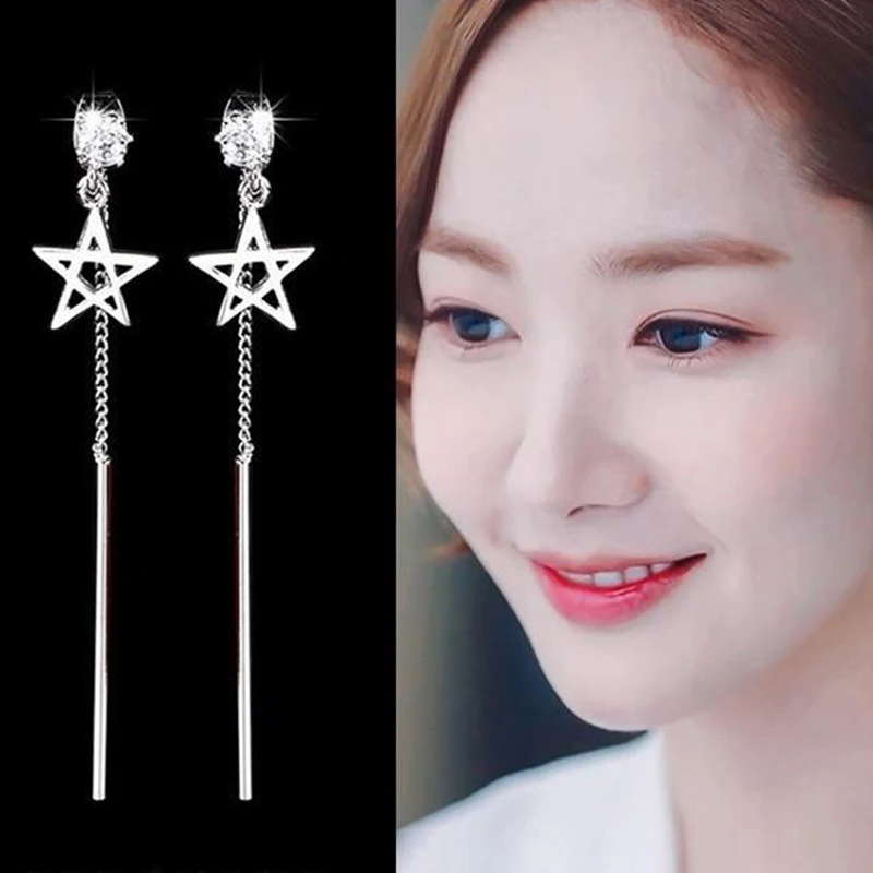 Женские серьги в стиле ретро золотого и серебряного цвета с длинными звездами