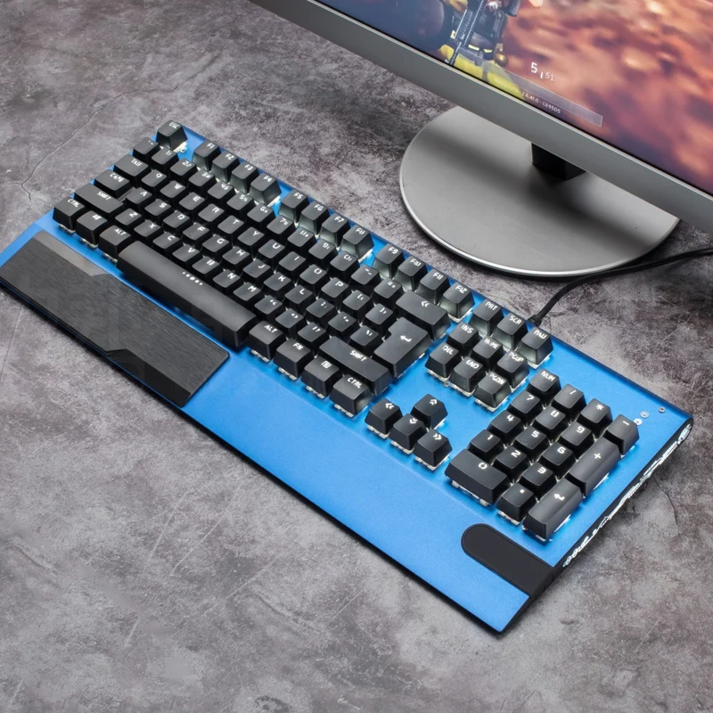 Механическая игровая клавиатура с 104 клавишами черный и синий переключатель RGB