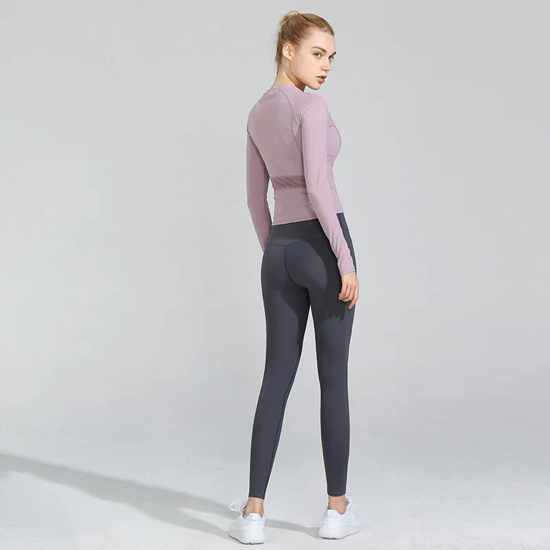 

Euramerican Yoga suit women running suit women's long sleeve T-shirt fitness clothes high waist hip lifting tight pants 2pcs