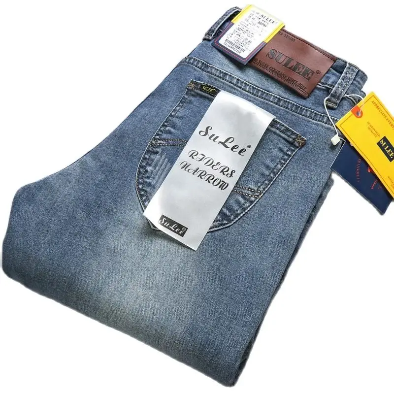 2021 модные брендовые Новые мужские джинсы, деловые повседневные эластичные удобные прямые джинсовые брюки, мужские Брендовые брюки высоког...