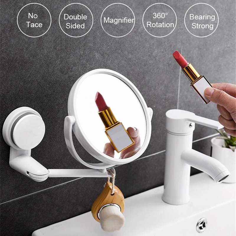 

Wall-Mounted Bathroom Make Up Mirror 360 Rotating Double Sided Mirror Portable Travel Bathroom Supplies With Shaver Holders
