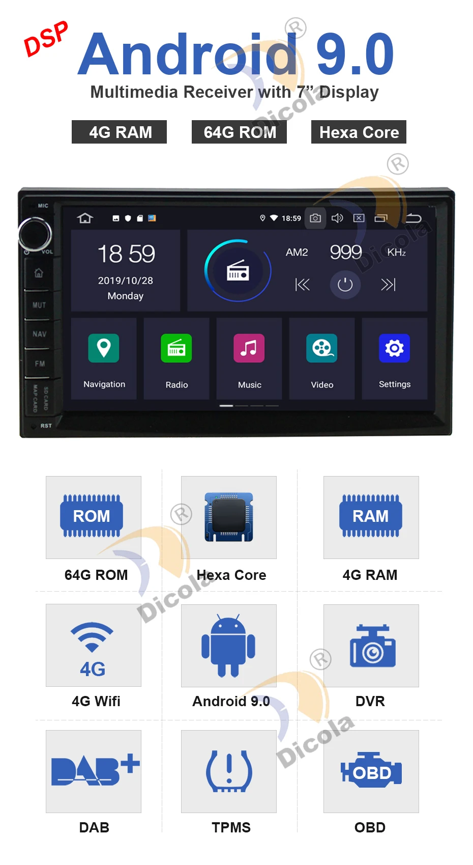 PX6 DSP Hexa Core 4G+ 64G Android 9 автомобильный dvd для nissan qashqai x-trail almera juke Универсальный Автомобильный мультимедийный плеер gps навигация