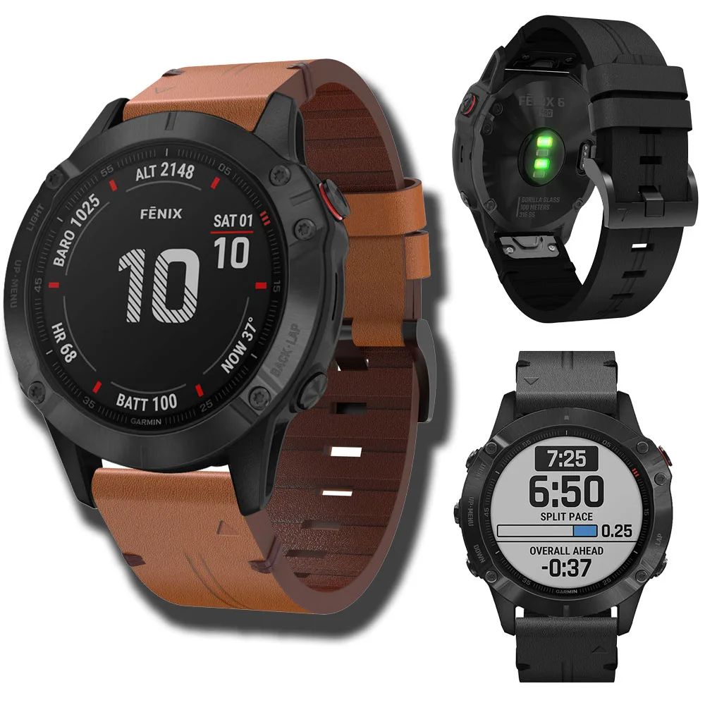 Кожаный спортивный ремешок для Garmin Fenix 6 / Fenix6 Pro 5 Plus быстросъемный Forerunner 935/945 22