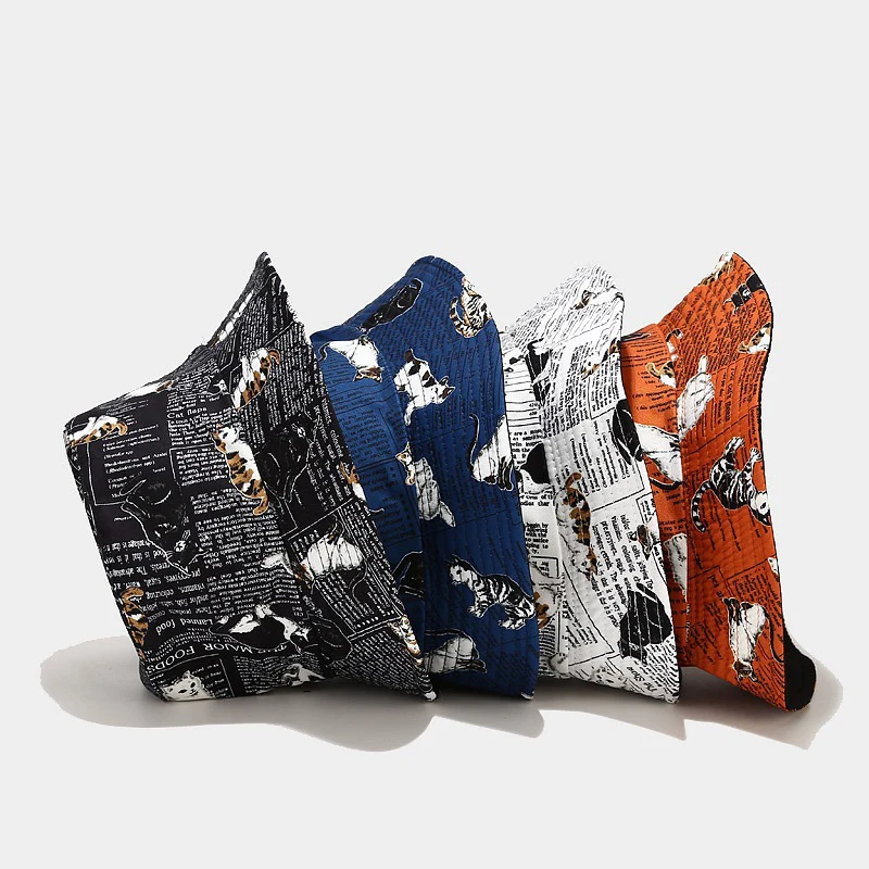 Панама в стиле хип-хоп для мужчин и женщин базовая шляпа от солнца с принтом кота