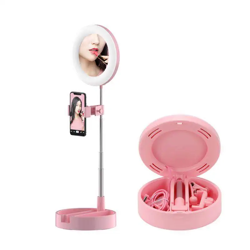 

Folding 6'' LED Ring Light Tricolor Fill Light For Selfie Makeup Photography Video Live Stream Lamp Stand Mobile Phone Stand