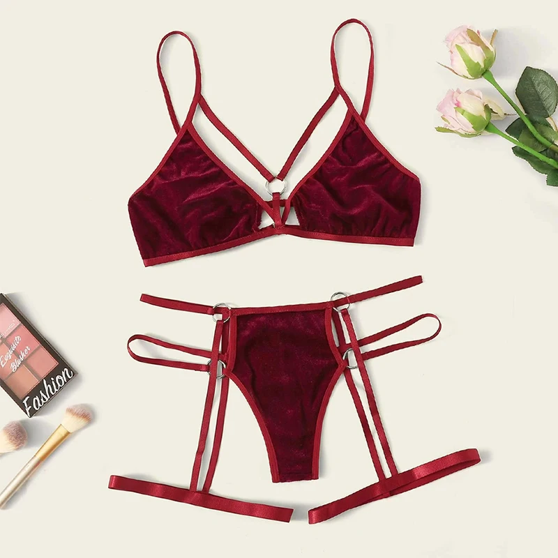 2020 новый прозрачный комплект с бюстгальтером Для женщин золотой бархат нижнее