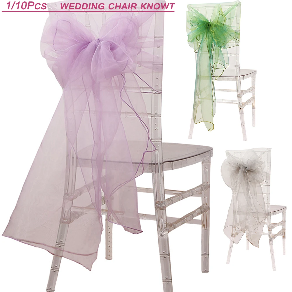 

Elegant Tulle Wedding Chair Knot White Sashes Tulle Yarn DIY Tie Chair Back Decorative Party Banquets Chair Decor Bows D30