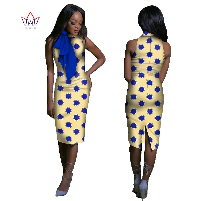 

African Print wedding dress For Women Bazin Riche Knee Length Daily Casual Sleeveless Vintage Bohemian Maxi woman's gown WY1275