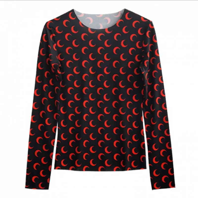 Футболка с принтом Луны нижнее пальто полумесяц принт красные черные эластичные