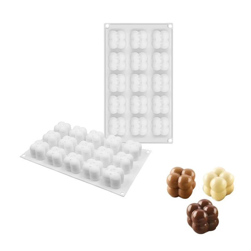 

15 Cavities Silicone Candle Mould 3D Cube Square Bubble DIY Non-stick Kitchen Dessert Cake Tray Oven Safe Cake Molds
