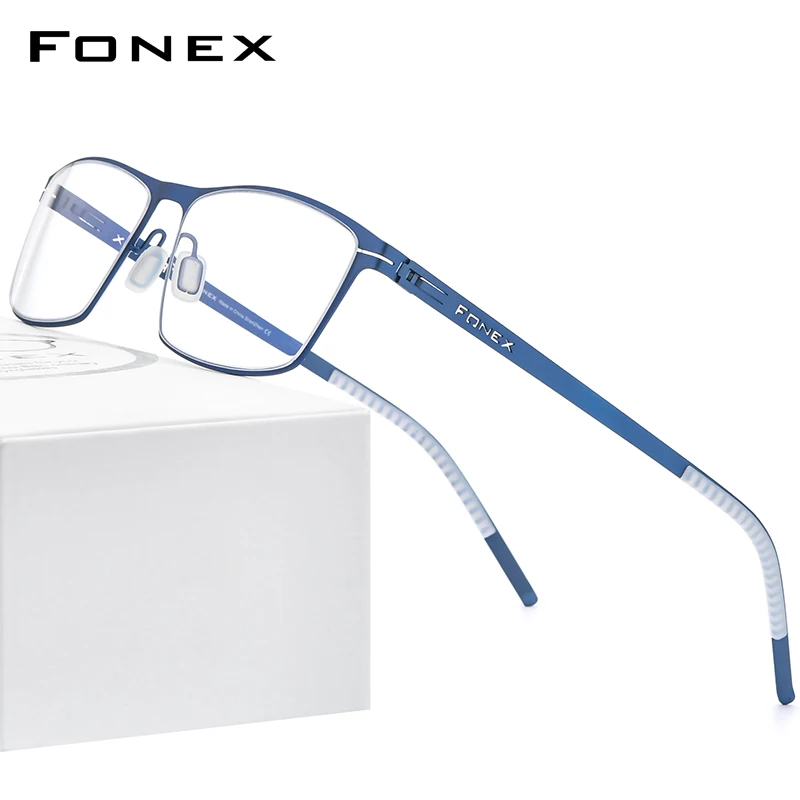 

FONEX Alloy Glasses Frame Men Square Myopia Prescription Optical Eyeglasses 2020 New Male Full Korean Screwless Eyewear 993