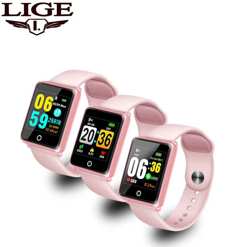 LIGE спортивные Смарт часы милые женские водонепроницаемые кровяное давление