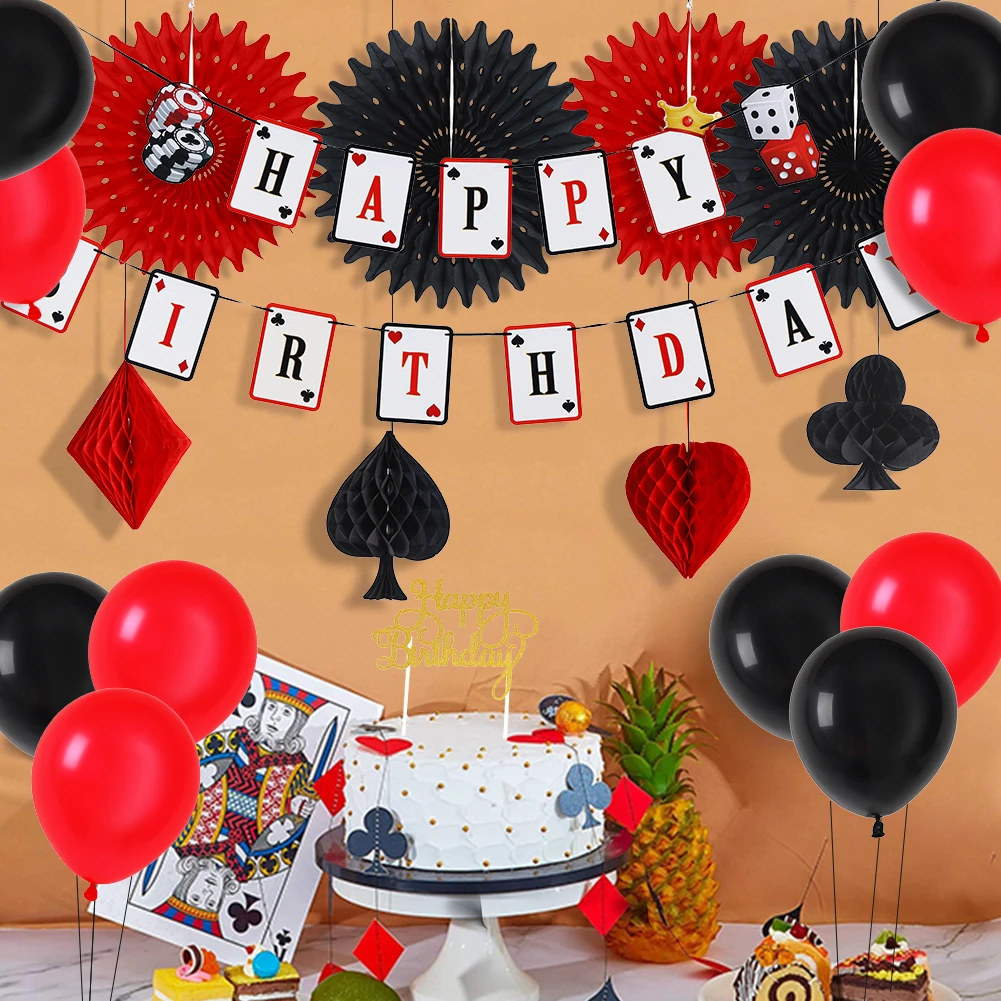 

Las Vegas Themed Birthday Party Decorations Casino Party Ornament Poker Letter Banner Hanging Honeycomb Magic Show Supplies