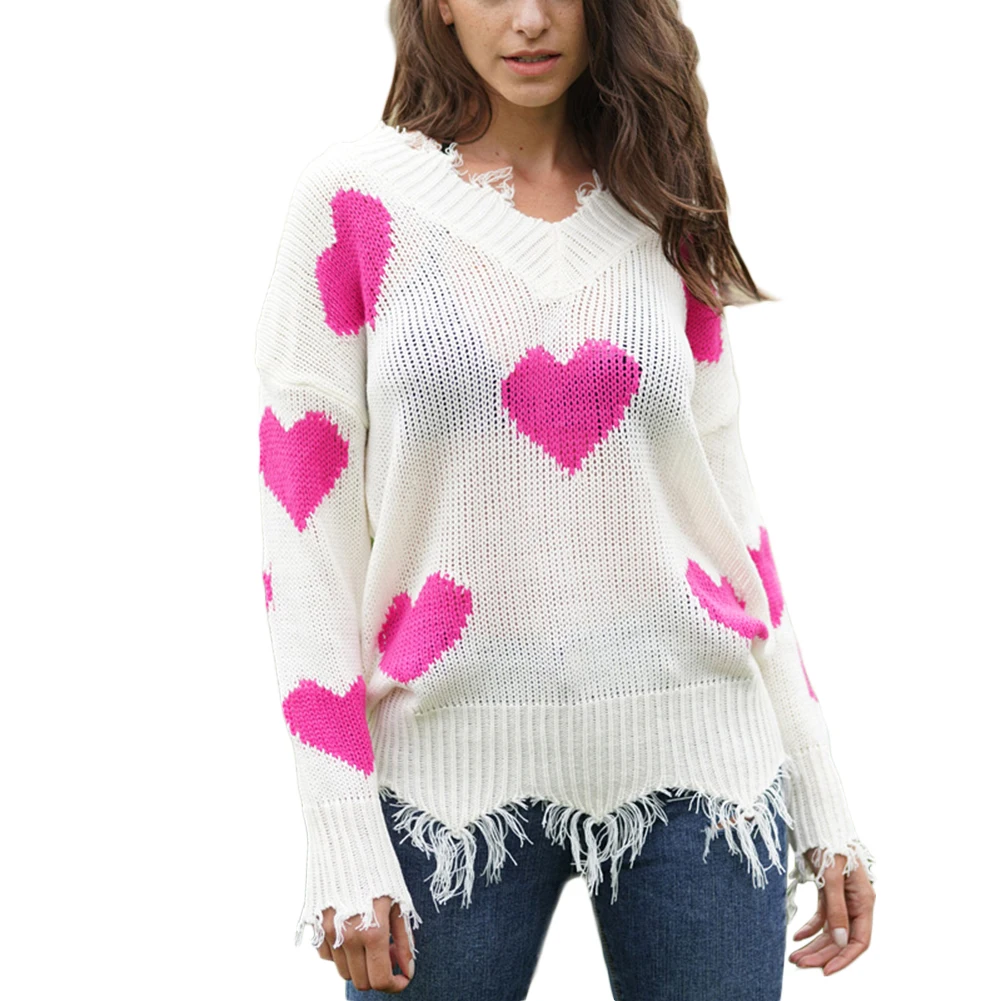 Женский свитер с v-образным вырезом и длинным рукавом сердечком дышащий топ на