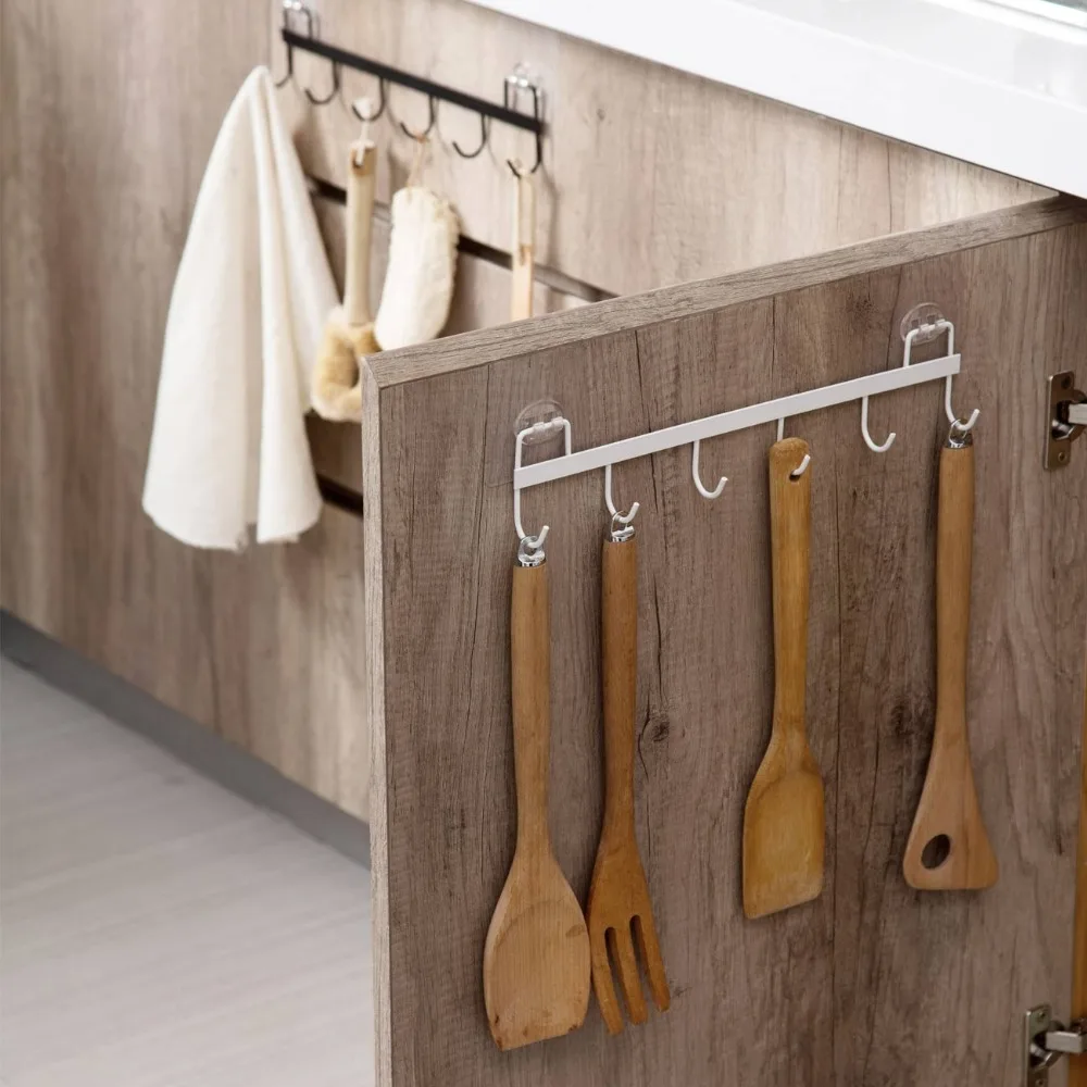 

Iron Wall Hook Hanger Key Holder Strong Adhesive Storage Shelf Rack Kitchen Tools Holder Bathroom Accessories 6Hooks