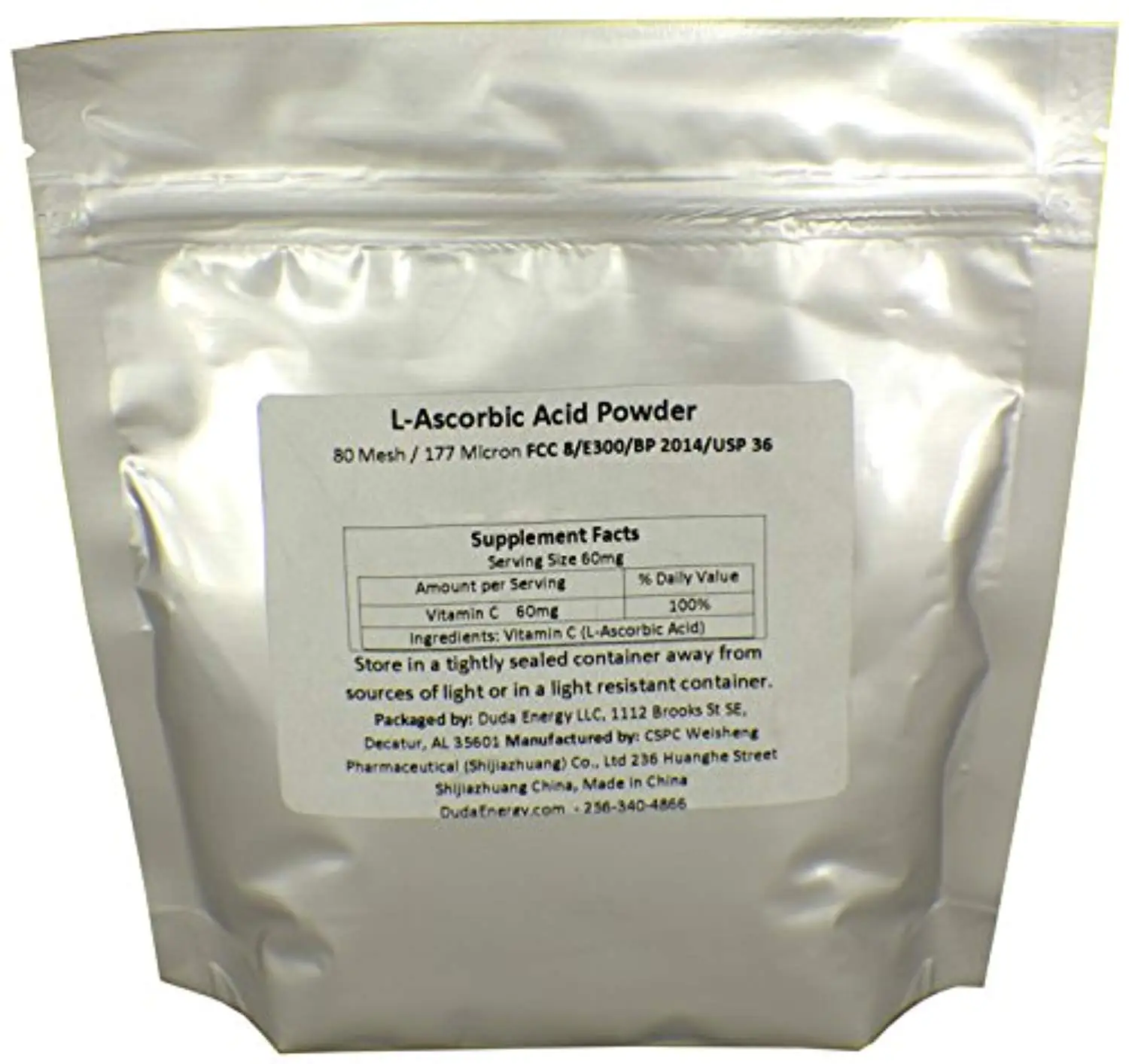 

Bag of L-Ascorbic Acid Powder 99+% Food Grade USP36/BP2012 Naturally Fermented Pure White Crystals Form of Vitamin C, 1 lb.