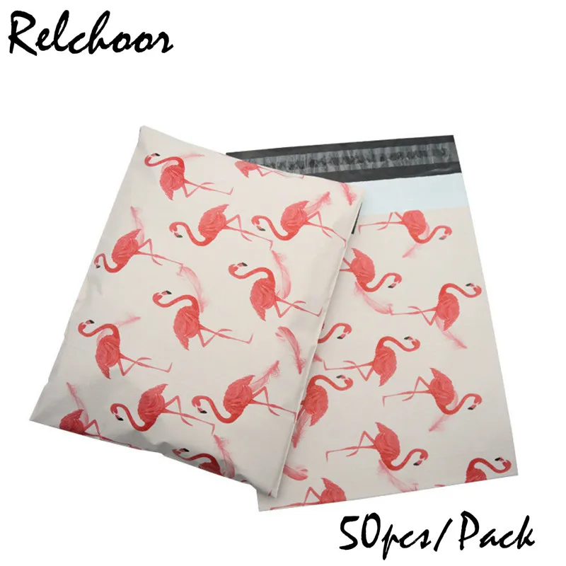 50pcs/Pack Mail Bags Flamingo Thickened Logistics Packing Bag Envelope Bags Cartoon Courier Bag Personalized Printing Bag