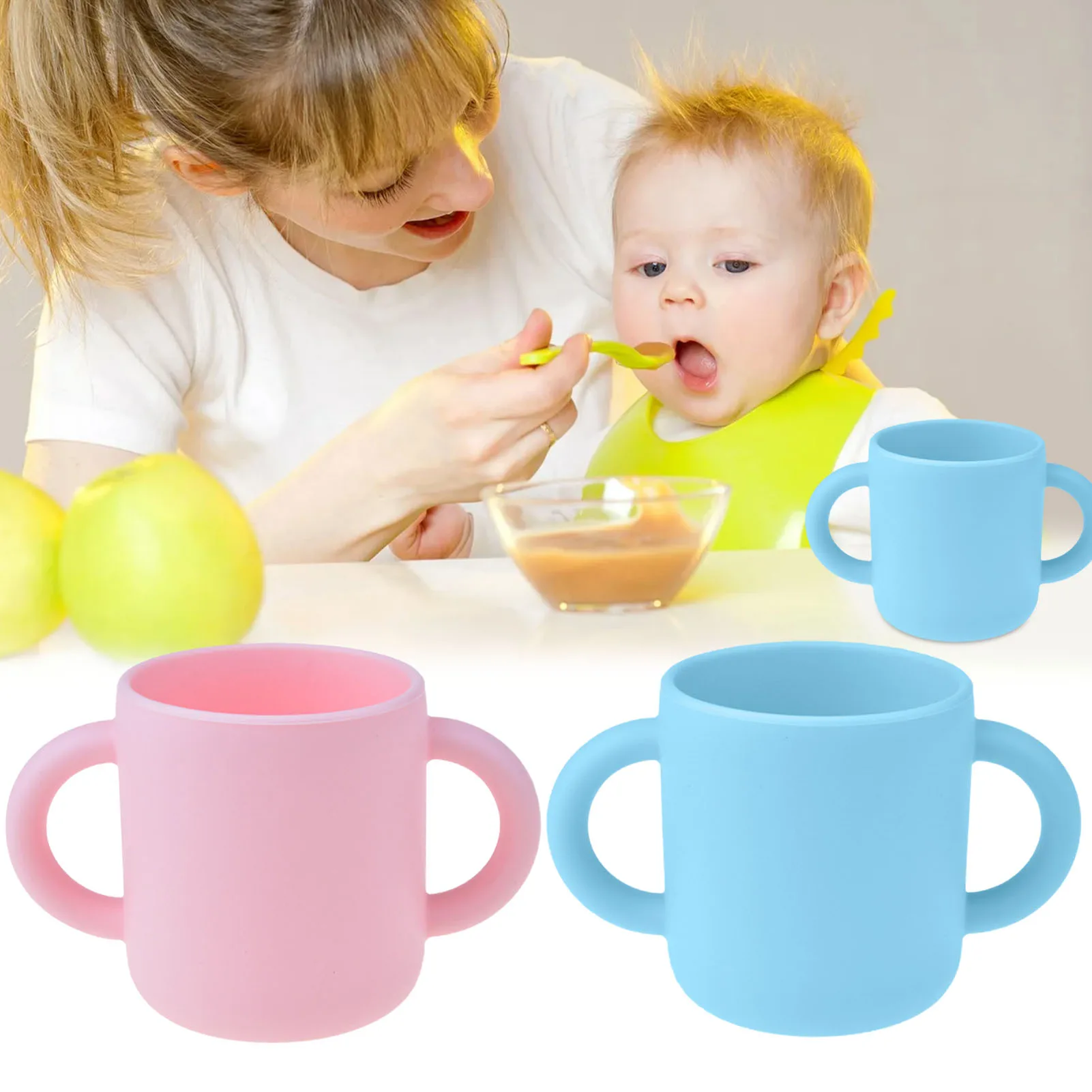 

140ML Silicone Water Cup with 2 Handles Anti-scald Drinking Cup