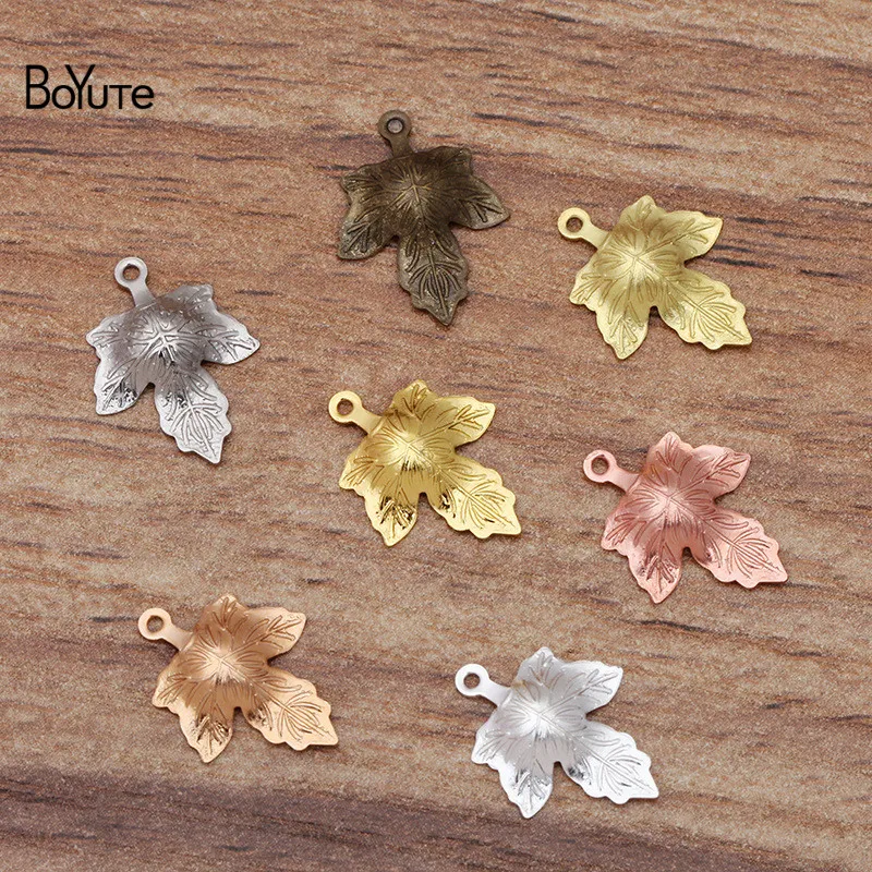 BoYuTe (200 шт./лот) 12*15 мм Металлические латунные штамповки кленовый лист подвески для