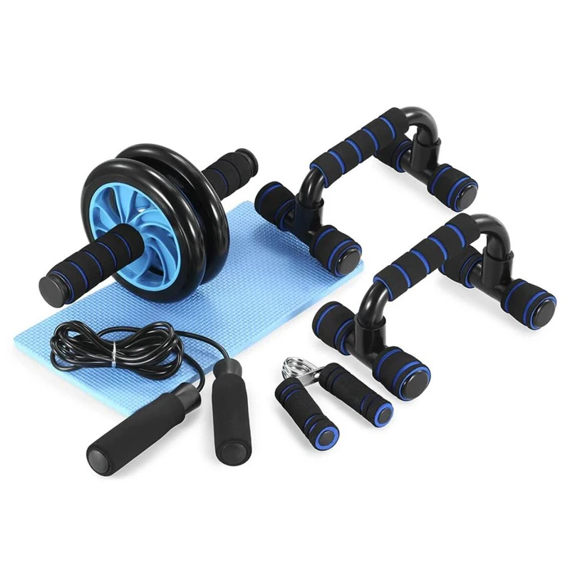 

5-in-1 AB Wheel Roller Gym Equipment Wide Fitness Equipment Portable Abdomen Exercise Abdominal Wheel Push-Up Bar Jump Rope