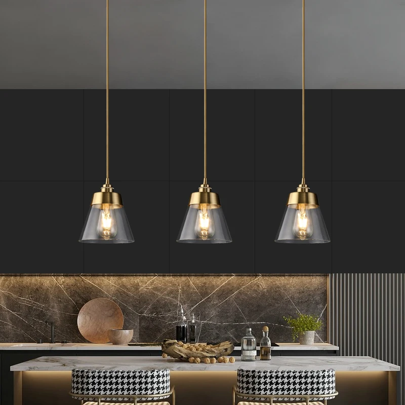 

Light luxury restaurant bar chandelier all copper coffee shop island cashier single head long line bedside small chandelier