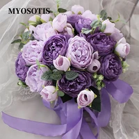 korean style romantic purple bride holding flowers simulation peony wedding party festival home decoration bouquet
