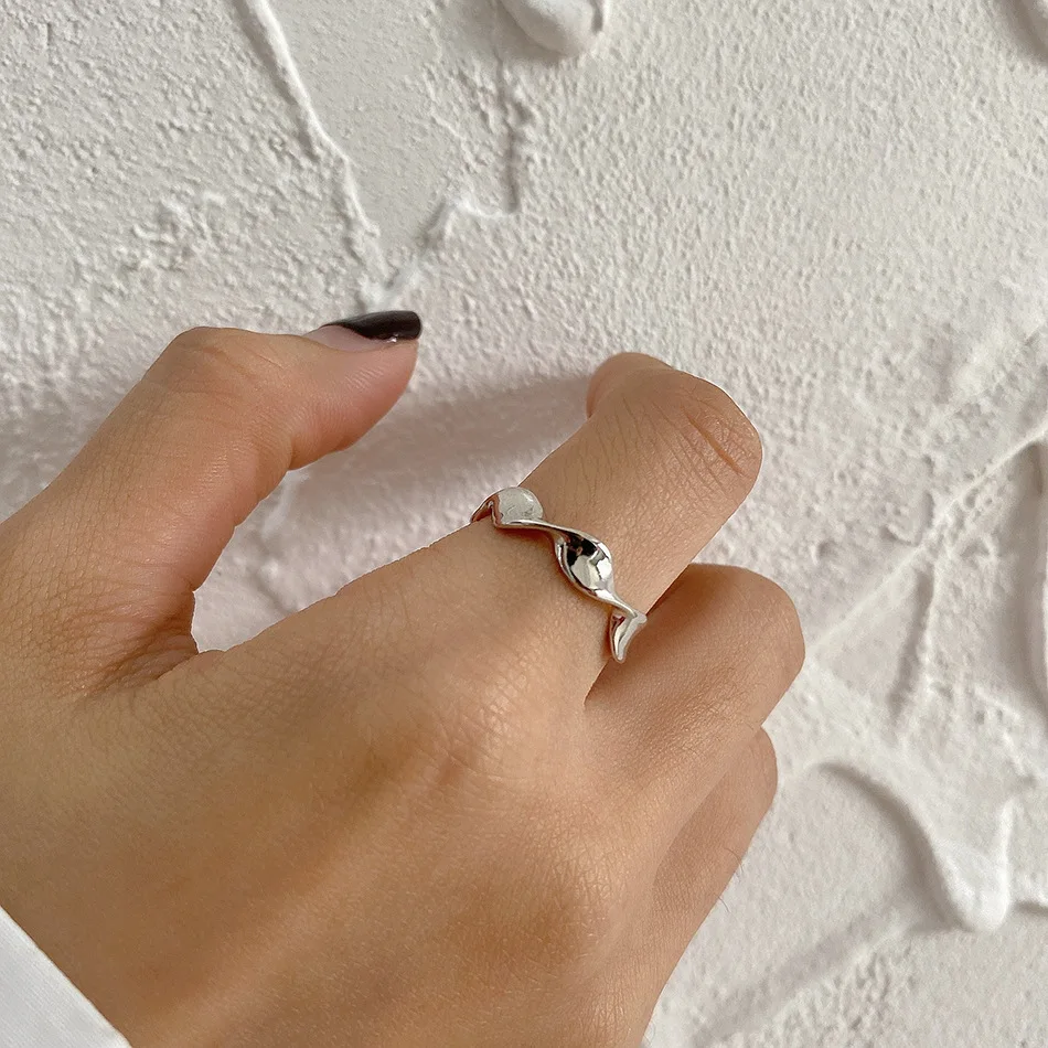

925 sterling silver retro ins wave twisted minimalist and versatile everyday simple open ring