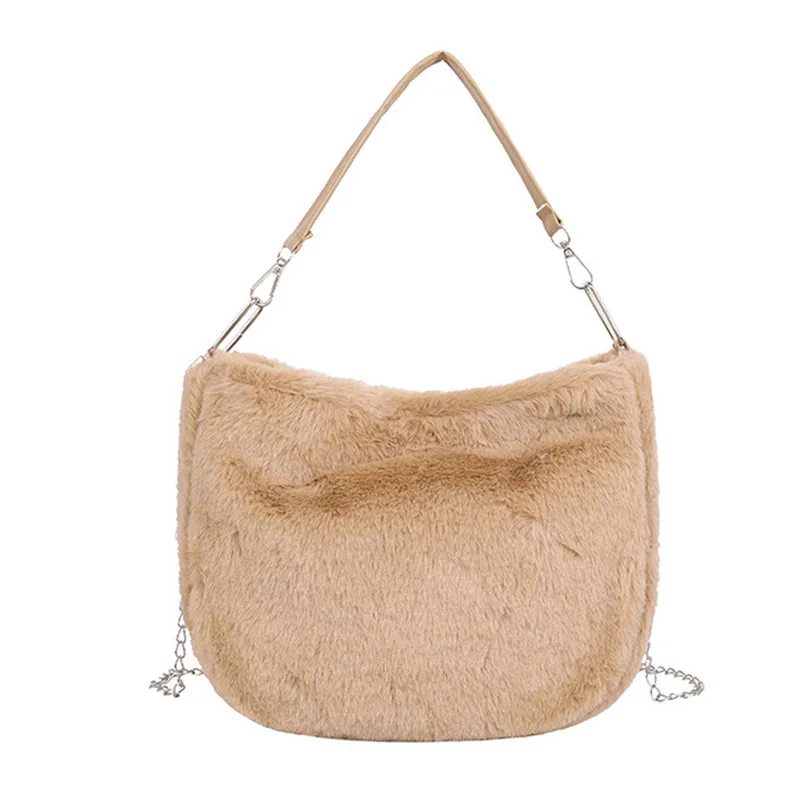 

Autumn Winter Women Bags Fashion Trend Dumpling Shoulder Bags Plush Female Chain Bag Solid Color Tote 2021 New