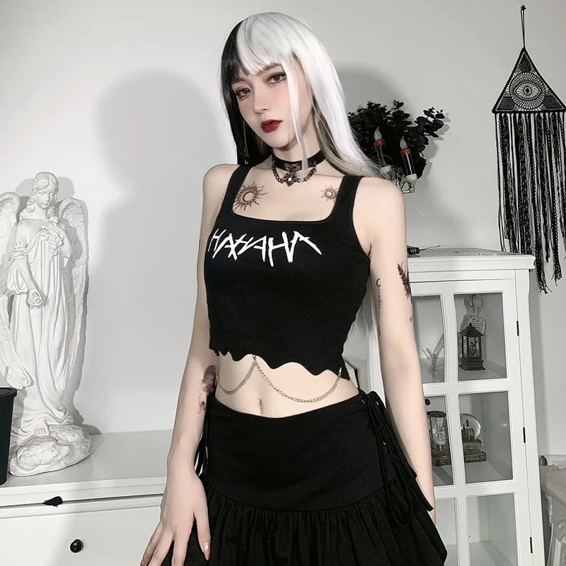 

Gothic Design Wooden Strip Letter Printing Vest Summer New Small Sling