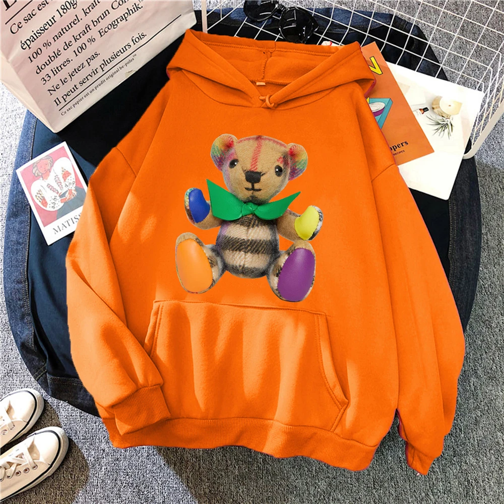 

Hug Little Bear Prints Sweatshirt Woman Fleece Fashion Casual Hoodie Creativity Hip Hop Hoodies Autumn Warm Crewneck Female Top