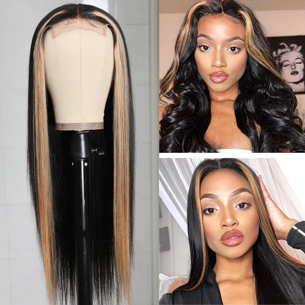 Brazilian Highlight Lace Wig T Part Color TL27 Ombre Human Hair for Women Bone Straight Closure Pre Plucked | Шиньоны и парики