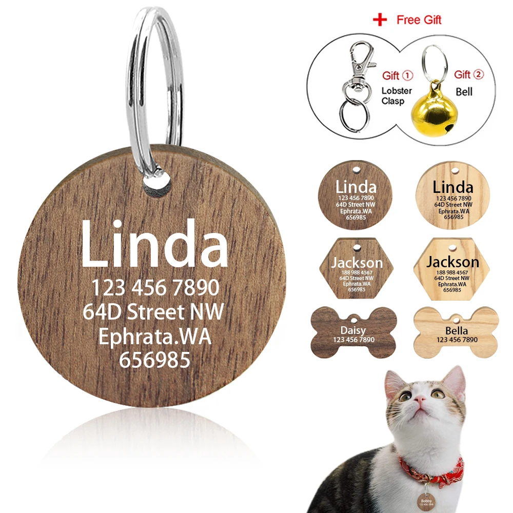 

Персонализированная деревянная идентификационная бирка для кошек, индивидуальная табличка для щенков, Бесплатная печать, идентификационн...