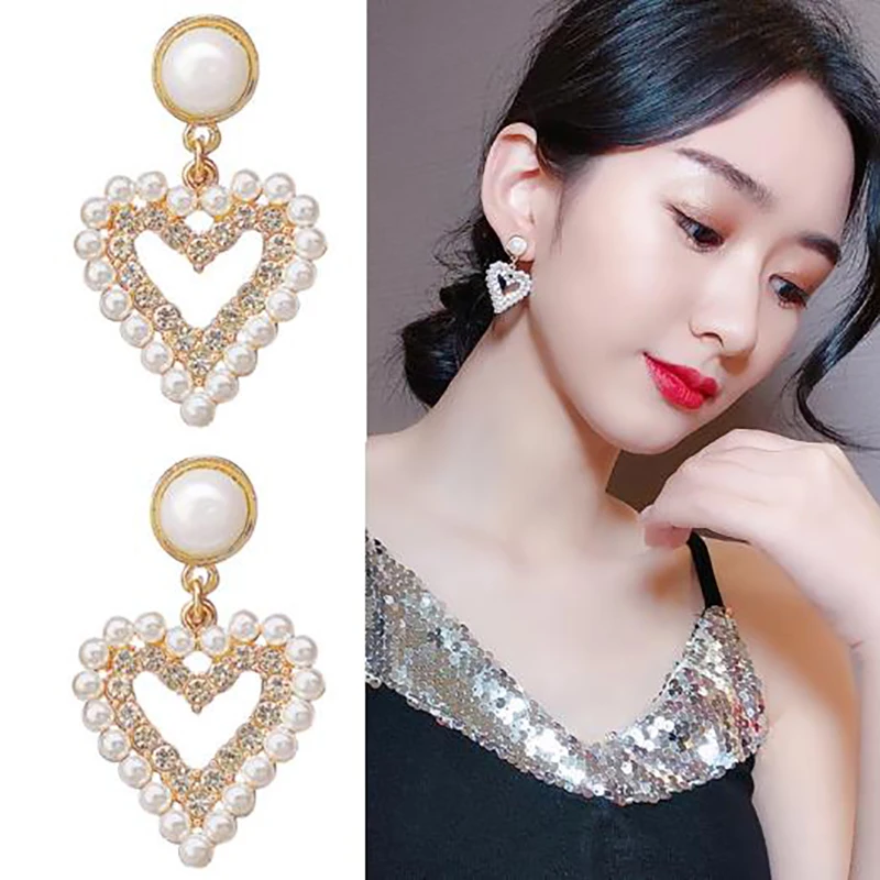 Корейские модные милые Изысканные циркониевые серьги-подвески с жемчугом в