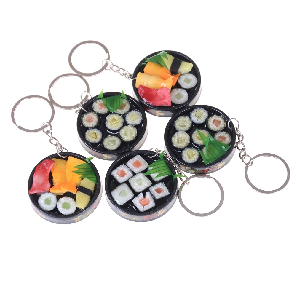 

1Pc Cute Plastic Food Keychain Toys Simulation sushi plate model key ring Box Gift Key Chain Unisex Pretend Play House Toy