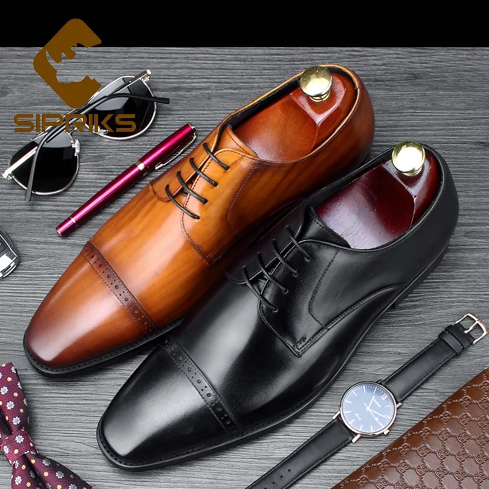 Мужские классические кожаные туфли Sipriks коричневые с оттенком патины офисные