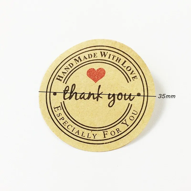 

100PCS/Lot Retro Kawaii HANDMADE "Thank you" Round Kraft Seal sticker For handmade products Vintage "Handmade with Love" Label