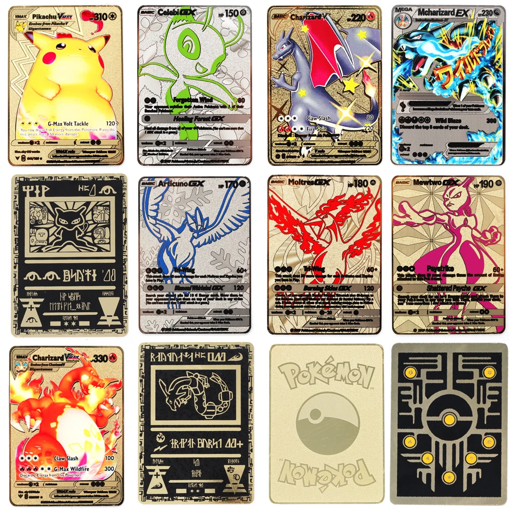 

Новинка 2021, карты Pokemon, металлическая карта, V-карта, Фотогалерея карт Vmax, Золотой подарок для детей