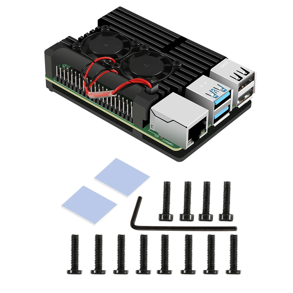 Металлический чехол S ROBOT Raspberry Pi 4 4B для с двойным охлаждающим вентилятором